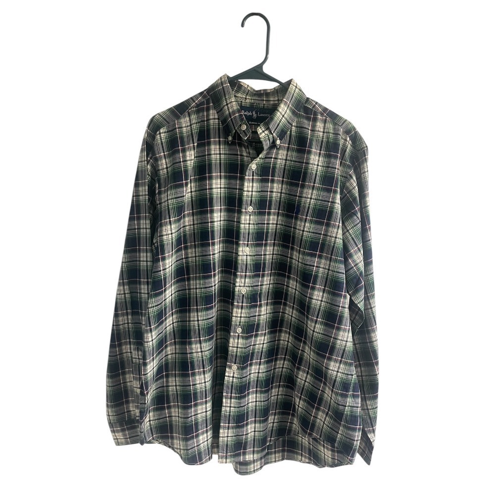 Ralph Lauren Plaid Button Down Shirt Classic Fit Long Sleeve Green L